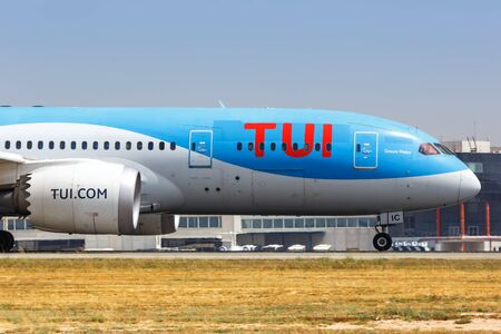 Alicante, Spain â July 6, 2019: TUI Boeing 787-8 Dreamliner airplane at Alicante airport (ALC) in Spain.のeditorial素材