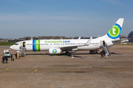 Rotterdam, Netherlands â€“ April 20, 2015: Transavia Boeing 737 airplane at Rotterdam The Hague...