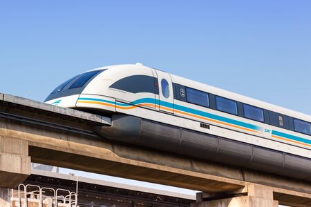 Shanghai, China â September 27, 2019: Shanghai Transrapid Maglev magnetic levitation train Longyang Road station in China.のeditorial素材