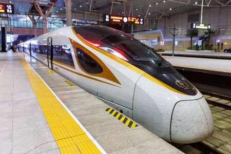 Tianjin, China â€“ September 29, 2019: Fuxing high-speed train at Tianjin railway station in...