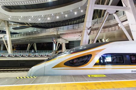 Beijing, China â September 29, 2019: Fuxing high-speed train at Beijing South railway station in China.のeditorial素材