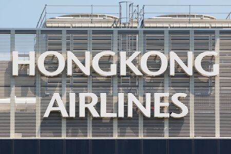 Hong Kong, China â€“ September 20, 2019: Hongkong Airlines logo at headquarters at Hong Kong...