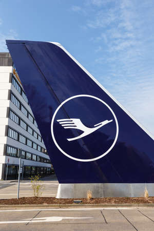 Frankfurt, Germany â€“ April 7, 2020: Lufthansa headquarters with tail at Frankfurt airport...