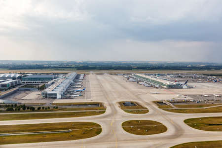Munich, Germany â July 26, 2019: Terminal 2 aerial view of Munich airport (MUC) in Germany.のeditorial素材
