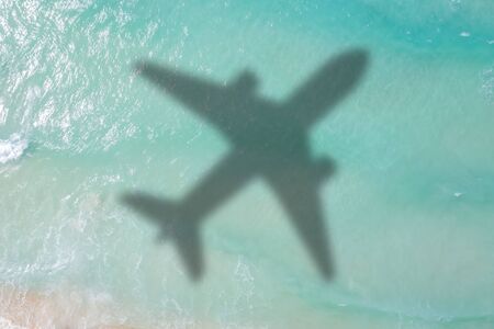 Symbolic picture vacation travel traveling sea airplane flying Seychelles aerial photo wavesの写真素材