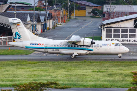 Medellin, Colombia â€“ January 25, 2019: Easyfly ATR 42 airplane at Medellin Enrique Olaya...