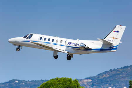 Skiathos, Greece â July 28, 2019: Sky X Airways Cessna 550B Citation airplane at Skiathos airport (JSI) in Greece.のeditorial素材