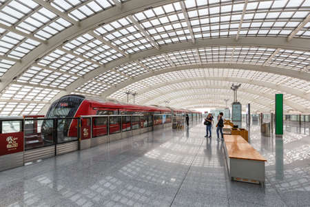 Beijing, China â€“ October 1, 2019: Airport Express train Station at Beijing Capital airport...