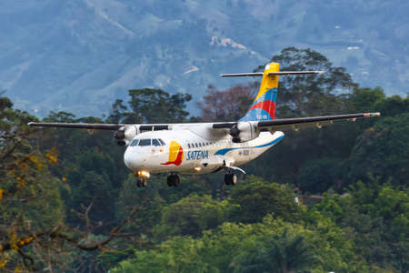 Medellin, Colombia â€“ January 25, 2019: Satena ATR 42-600 airplane at Medellin Enrique Olaya...