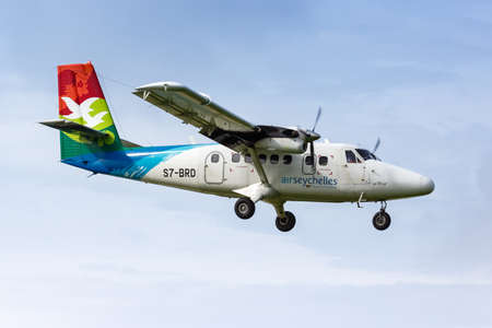 Praslin, Seychelles – February 7, 2020: Air Seychelles DHC-6-400 Twin Otter airplane at Praslin...
