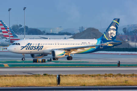 Los Angeles, California â€“ April 14, 2019: Alaska Airlines Airbus A320 airplane at Los Angeles...