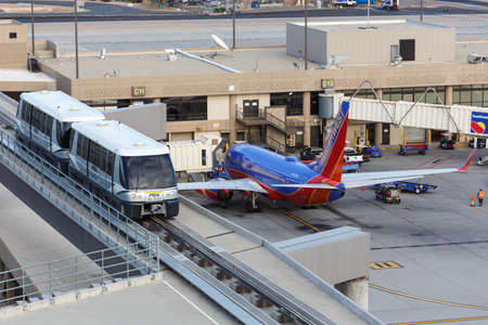 Phoenix, Arizona - April 8, 2019: Southwest Airlines Boeing 737-700 airplane at Phoenix Sky Harbor...