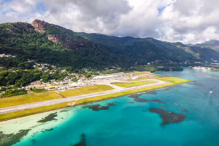 Mahe, Seychelles - February 8, 2020: Aerial view of Mahe airport (SEZ) in the Seychelles.のeditorial素材