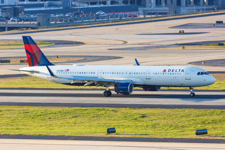 Atlanta, Georgia - April 3, 2019: Delta Air Lines Airbus A321 airplane at Atlanta airport (ATL) in...