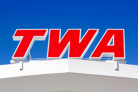 New York City, New York - February 29, 2020: TWA Logo Hotel Terminal at New York JFK airport (JFK) in New York.のeditorial素材