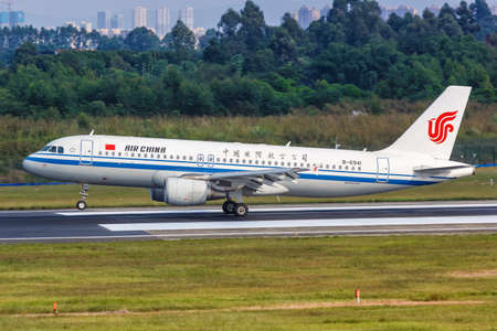 Chengdu, China September 22, 2019: Air China Airbus A320 airplane at Chengdu airport CTU in China....