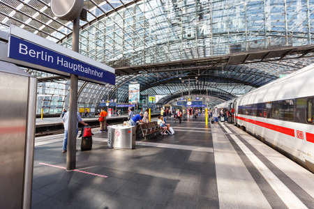 Berlin, Germany - August 20, 2020: ICE 4 high-speed train at Berlin main railway station Hauptbahnhof Hbf in Germany.のeditorial素材