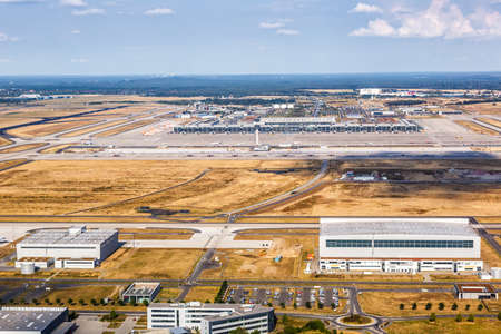 Berlin, Germany - August 19, 2020: Berlin Brandenburg BER Airport Terminal aerial view photo in Germany.のeditorial素材