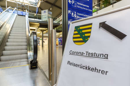 Leipzig, Germany - August 18, 2020: Corona Test at Leipzig Halle LEJ Airport Terminal in Germany.