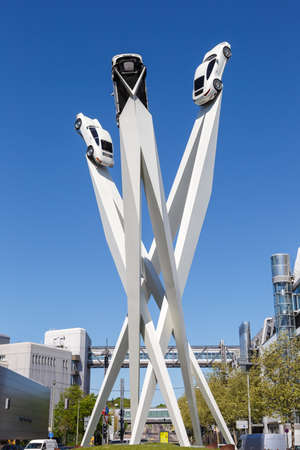 Stuttgart, Germany - April 22, 2020: Porsche 911 car art headquarters headquarter architecture...