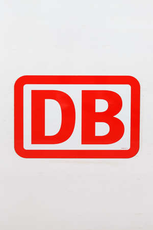 Stuttgart, Germany - April 22, 2020: DB Deutsche Bahn Logo German rail on a ICE 3 train at Stuttgart...