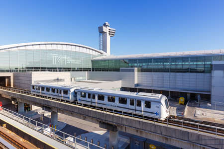 New York City, New York - March 1, 2020: JFK Airport Airtrain train at New York JFK Airport in the United States.のeditorial素材