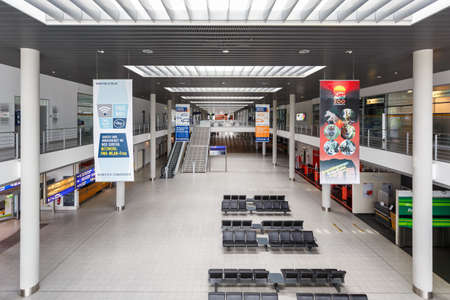 Greven, Germany - August 9, 2020: MÃ¼nster OsnabrÃ¼ck Airport FMO Terminal building in Germany.