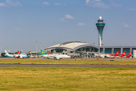 Guangzhou, China - September 23, 2019: Airplanes at Guangzhou Baiyun Airport (CAN) in China.のeditorial素材