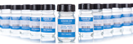 Coronavirus Vaccine bottle Corona Virus COVID-19 Covid vaccines panoramic view bottlesの写真素材