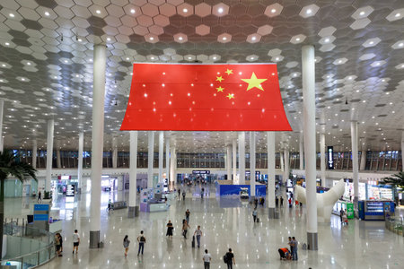 Shenzhen, China - September 25, 2019: Shenzhen International Airport (SZX) terminal building in China.のeditorial素材