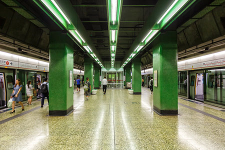 Hong Kong, China - September 19, 2019: Hong Kong Metro Hong Kong underground subway MTR Tai Wo Hau Station in China.のeditorial素材