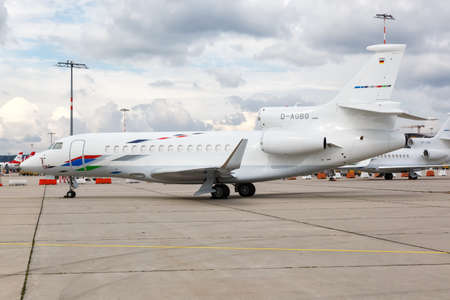 Stuttgart, Germany - July 15, 2017: VW Air Services Dassault Falcon 7X airplane at Stuttgart Airport...
