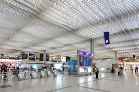 Hong Kong, China - September 20, 2019: Terminal of Hong Kong Airport (HKG) in China.のeditorial素材