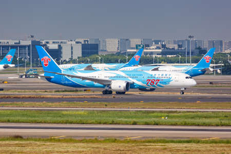 Guangzhou, China - September 24, 2019: China Southern Airlines Boeing 787-9 Dreamliner airplane at...