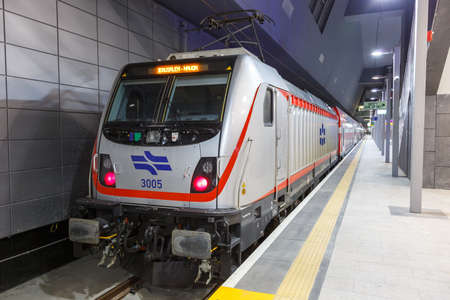Jerusalem, Israel - February 17, 2019: Bombardier locomotive Jerusalem Yitzhak Navon railway station...