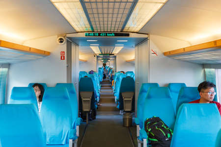 Shanghai, China - September 27, 2019: Shanghai Transrapid Maglev magnetic levitation train inner...