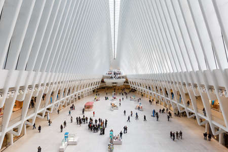 New York City, New York - February 28, 2020: World Trade Center Station by Santiago Calatrava in New...