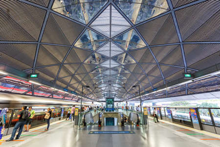 Singapore - January 29, 2018: MRT Metro Expo Station in Singapore.のeditorial素材