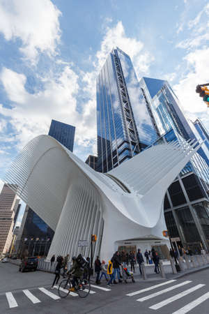 New York City, New York - February 28, 2020: World Trade Center Station portrait format by Santiago...