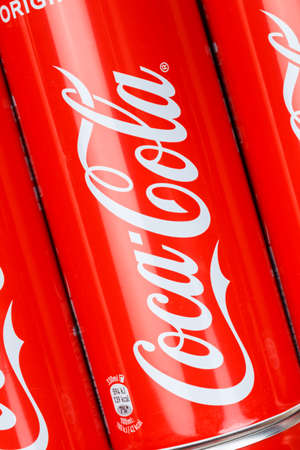 Stuttgart, Germany - January 17, 2021: Coca Cola Coca-Cola logo lemonade soft drink in can...