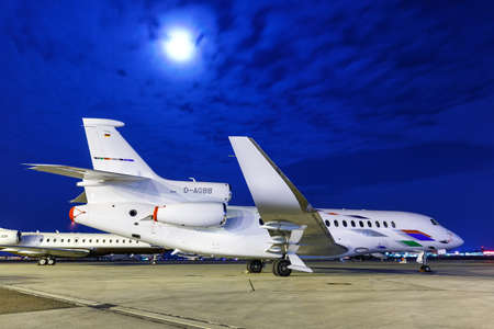 Stuttgart, Germany - February 28, 2018: VW Air Services Dassault Falcon 8X airplane at Stuttgart Airport (STR) in Germany.のeditorial素材