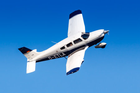 Frankfurt, Germany - February 13, 2021: Hessen-Flieger Verein Darmstadt Piper PA-28-181 Archer III airplane at Frankfurt Airport (FRA) in Germany.のeditorial素材