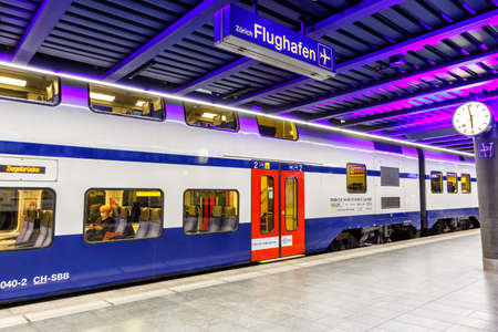 Zurich, Switzerland - September 23, 2020: Siemens Desiro Double Deck S-Bahn train at Zurich Airport railway station in Switzerland.のeditorial素材