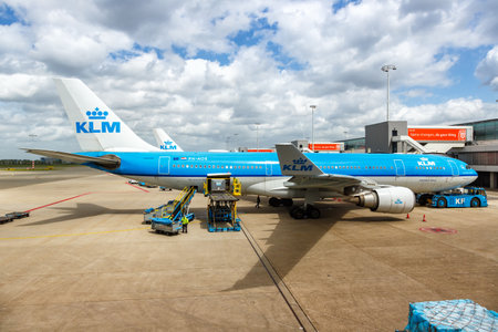 Amsterdam, Netherlands - May 21, 2021: KLM Royal Dutch Airlines Airbus A330-200 airplane at Amsterdam Schiphol airport (AMS) in the Netherlands.のeditorial素材