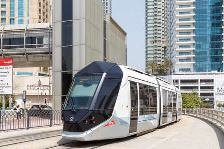 Dubai, United Arab Emirates - May 24, 2021: Dubai Tram public transport transit transportation...