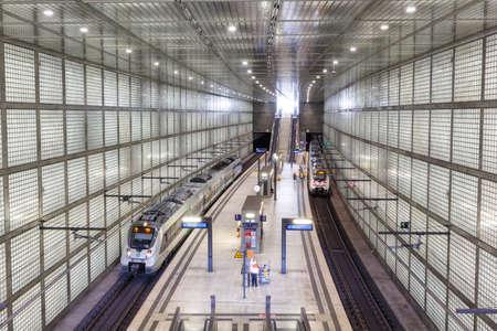 Leipzig, Germany - August 19, 2020: S-Bahn Leipzig City-Tunnel train railway station Wilhelm-Leuschner-Platz S Bahn in Germany.のeditorial素材
