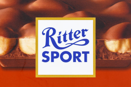 Stuttgart, Germany - March 8, 2021: Ritter Sport chocolate company logo in Stuttgart, Germany.のeditorial素材