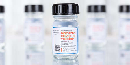Stuttgart, Germany - March 19, 2021: Moderna Coronavirus Vaccine Corona Virus COVID-19 Covid vaccines copyspace copy space banner in Germany.のeditorial素材
