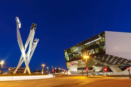 Stuttgart, Germany - March 2, 2021: Porsche museum headquarters headquarter art architecture in Stuttgart, Germany.のeditorial素材