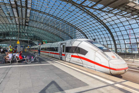 Berlin, Germany - August 20, 2020: ICE 4 high-speed train at Berlin main railway station Hauptbahnhof Hbf in Germany.のeditorial素材